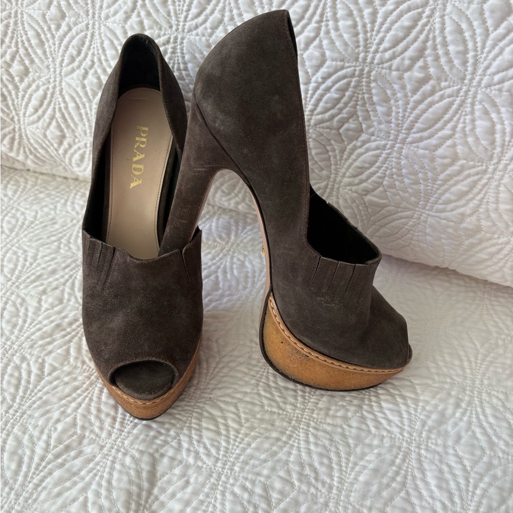 Prada Women's Dark Brown Suede Platform Heels